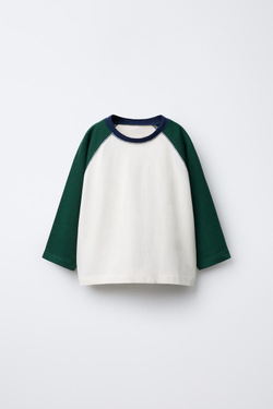 ZARA ФУТБОЛКА С РУКАВАМИ РЕГЛАН, ЗЕЛЕНЫЙ