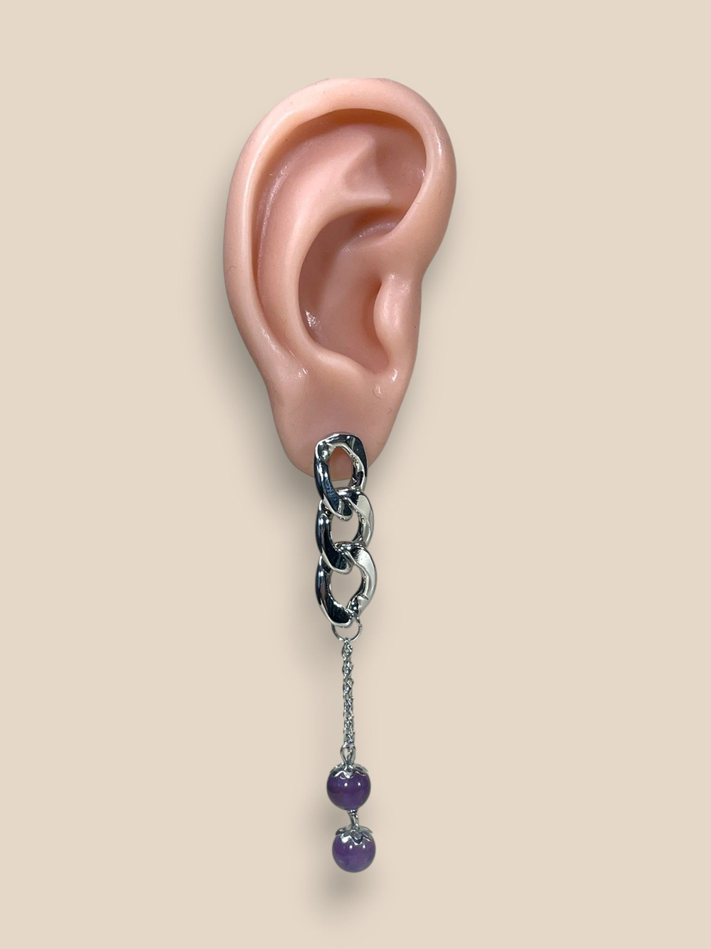 Серьги Цепь с подвесками, Аметист, фиолетовый