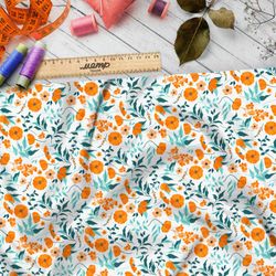 Ткань шелк Армани выцвевшие маки и листья на белом фоне