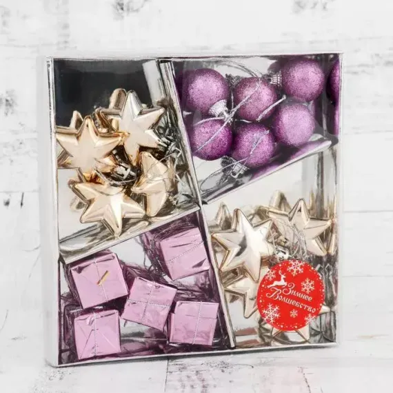 Набор украшений пластик Фортуна 19 шт., сиреневый, золото, Зимнее Волшебство (1400075)