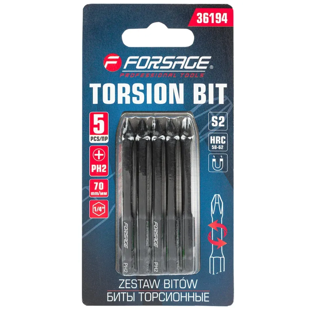 Биты торсионные, набор 5пр. Forsage F-36194