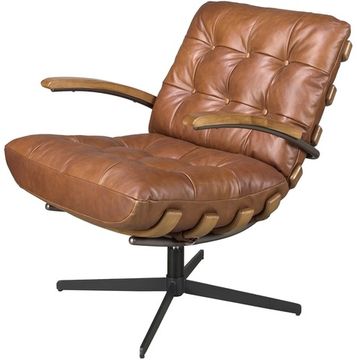 Вращающееся кресло 5154 из темно-коричневой кожи и ореха