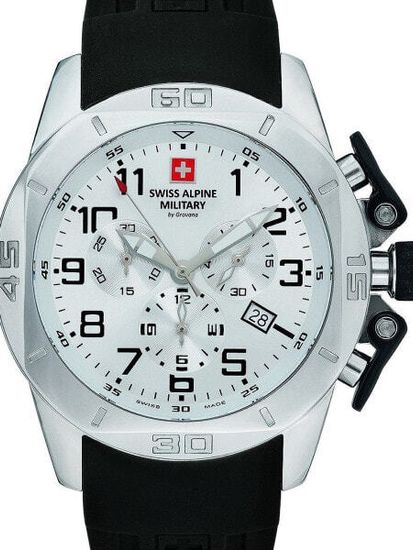 С ремешком Мужские наручные часы с черным силиконовым ремешком Swiss Alpine Military 7063.9833 chronograph 45mm 10ATM