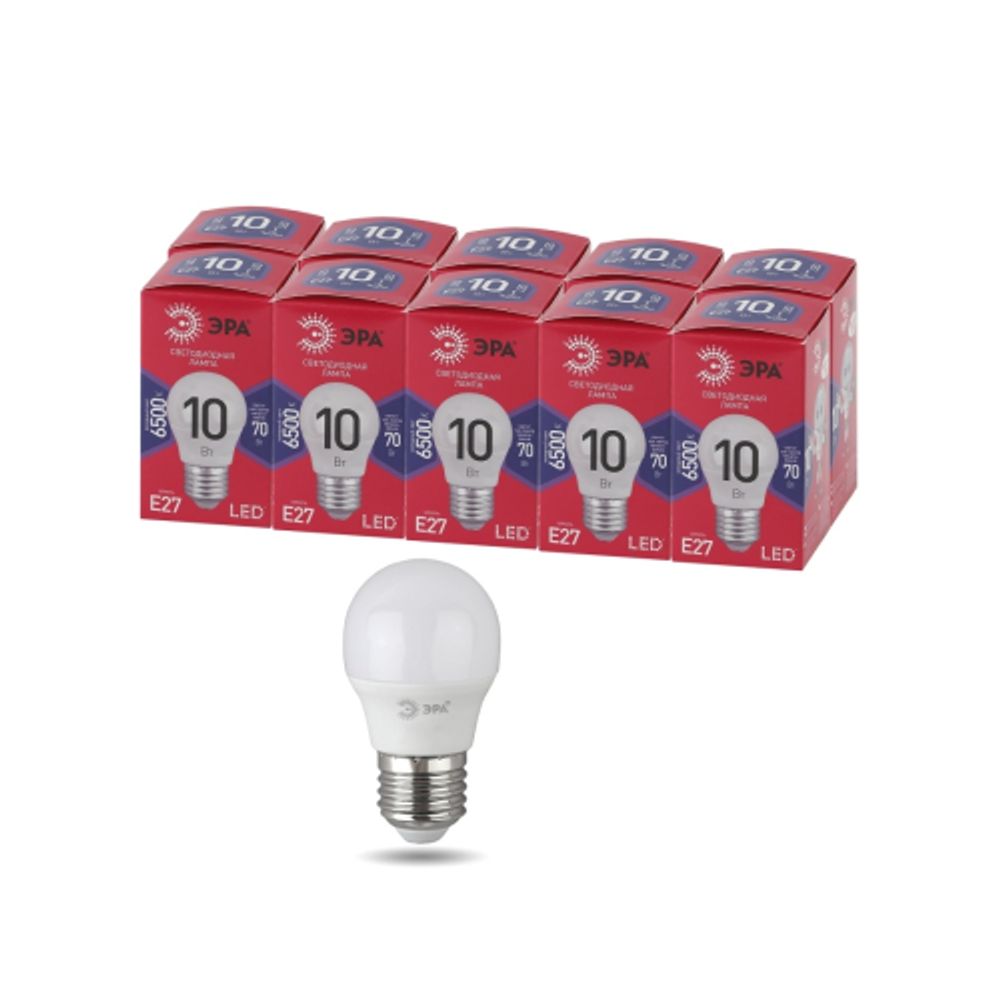Лампа светодиодная ЭРА RED LINE LED P45-10W-865-E27 R 10Вт шар холодный дневной свет E27