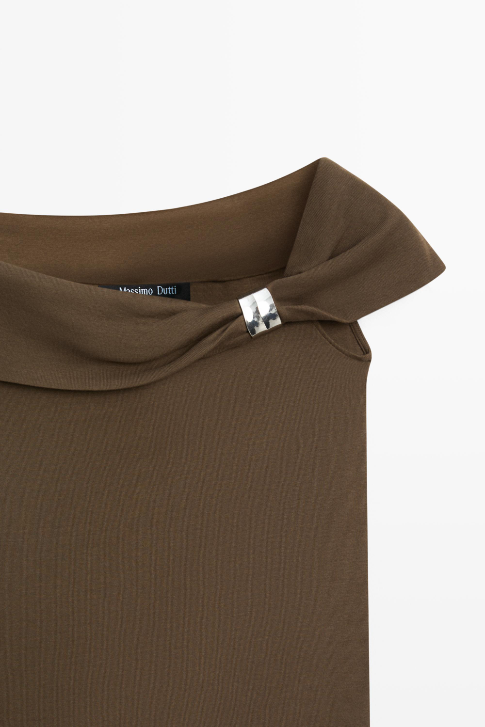 Massimo Dutti Топ с открытыми плечами и декоративным украшением, хаки