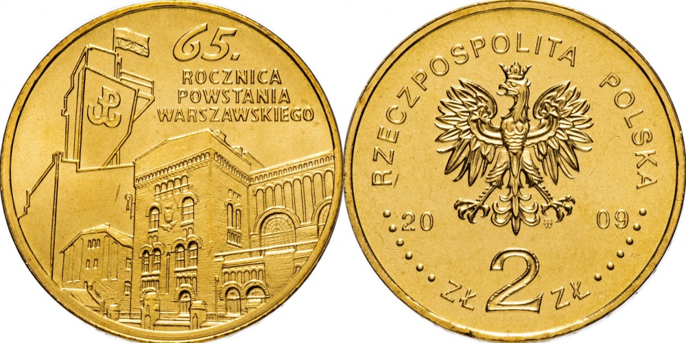 Польша 2 злотых, 2009 65 лет Варшавскому восстанию aUNC