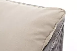 "Канны" диван 3-местный плетеный из роупа, каркас алюминий белый муар, роуп светло-серый круглый, ткань бежевая 15052