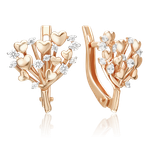 Серьги «Букет сердец» с английским замком из красного золота с фианитами