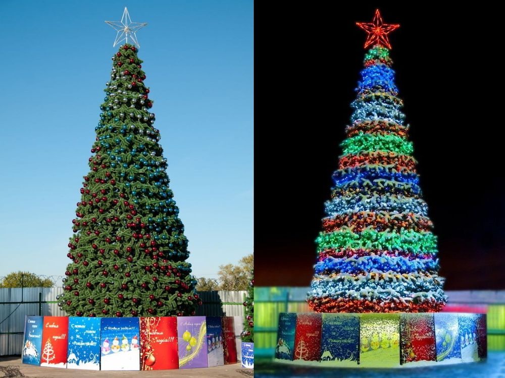 Светодинамическая елка каркасная - встроенная гирлянда цветная -"Уральская" 16 м