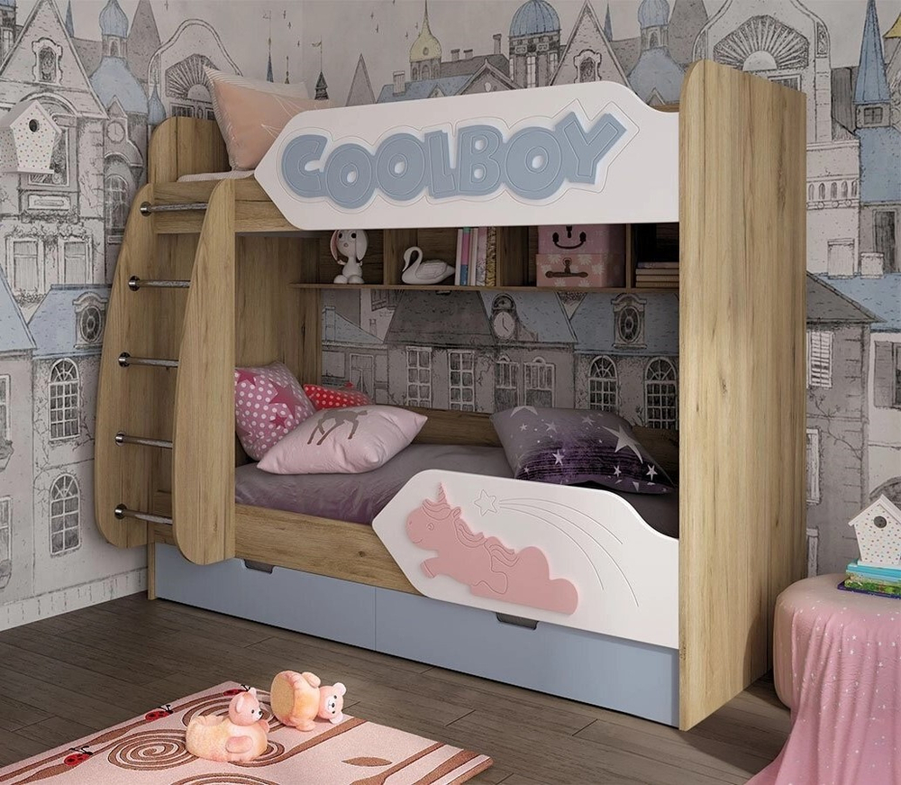 Детская 3Д Кровать двухъярусная ДН-84 левое исполнение