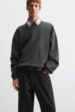 ZARA ТОЛСТОВКА С ЭФФЕКТОМ ПОТЕРТОСТИ, ЧЕРНЫЙ