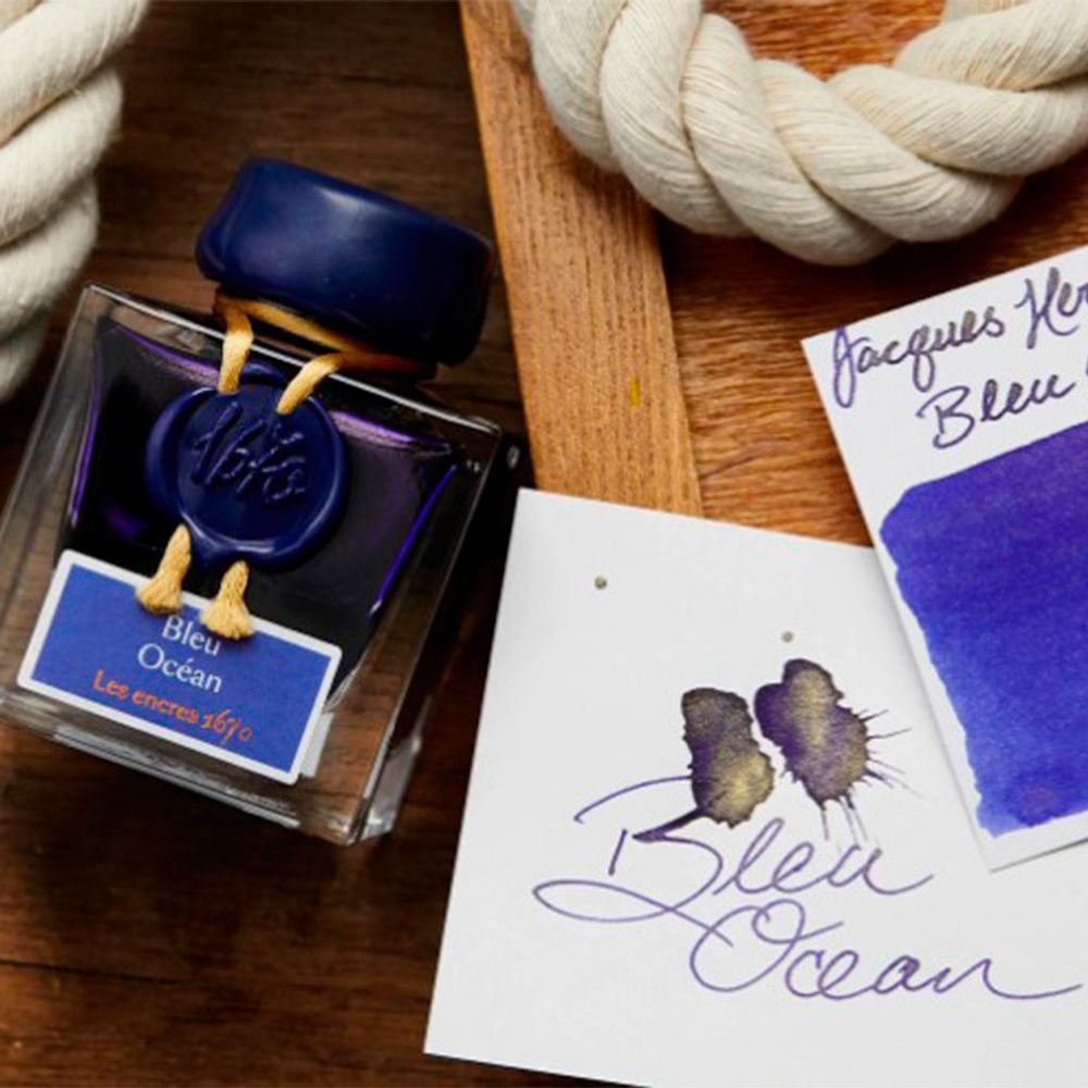 Чернила во флаконе Herbin Prestige 1670 50 мл Bleu Ocean синие с золотыми блестками (15018JT) 4