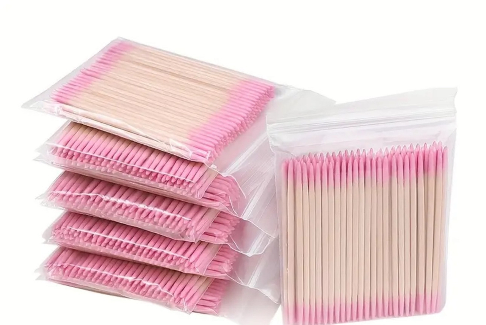 Бамбуковые деревянные  двусторонние палочки с ватным наконечником