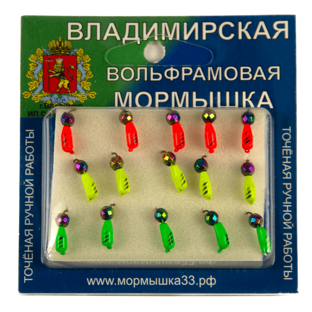 Мормышка Владимирская 383 "Гвоздик флуоресцентный с кристаллом", 3мм, 0.9гр (15шт/уп)