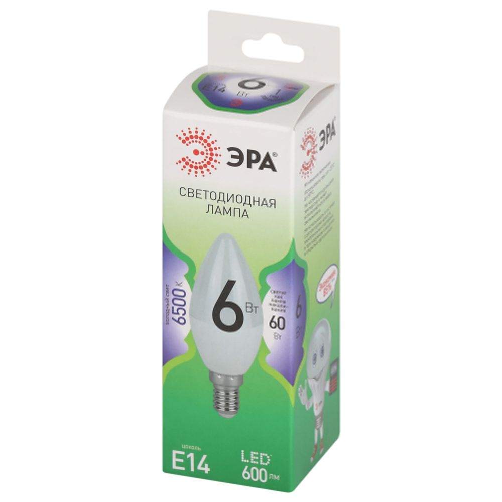 Лампа светодиодная ЭРА GREEN LINE LED B35-6W-865-E14 GL 6Вт свеча холодный свет E14 | Лампы cветодиодные Свеча (B/C)