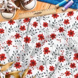 Ткань премиум мембрана яркие красные луговые цветочки