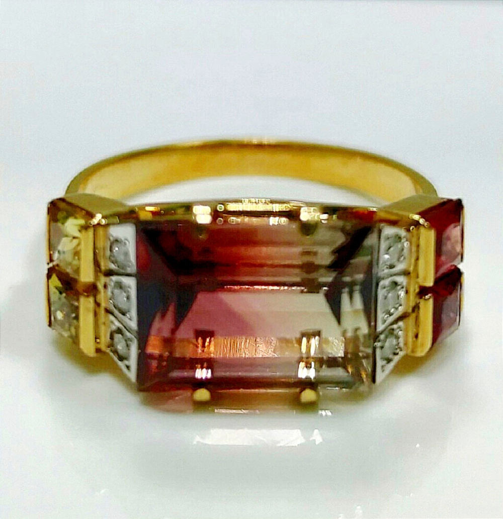 Кольцо Эстерелла золото 750, турмалин, бриллианты, сапфиры