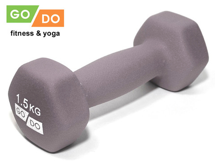Гантель GO DO в виниловой матовой неопреновой оболочке. Вес 1,5 кг.  (Серый)