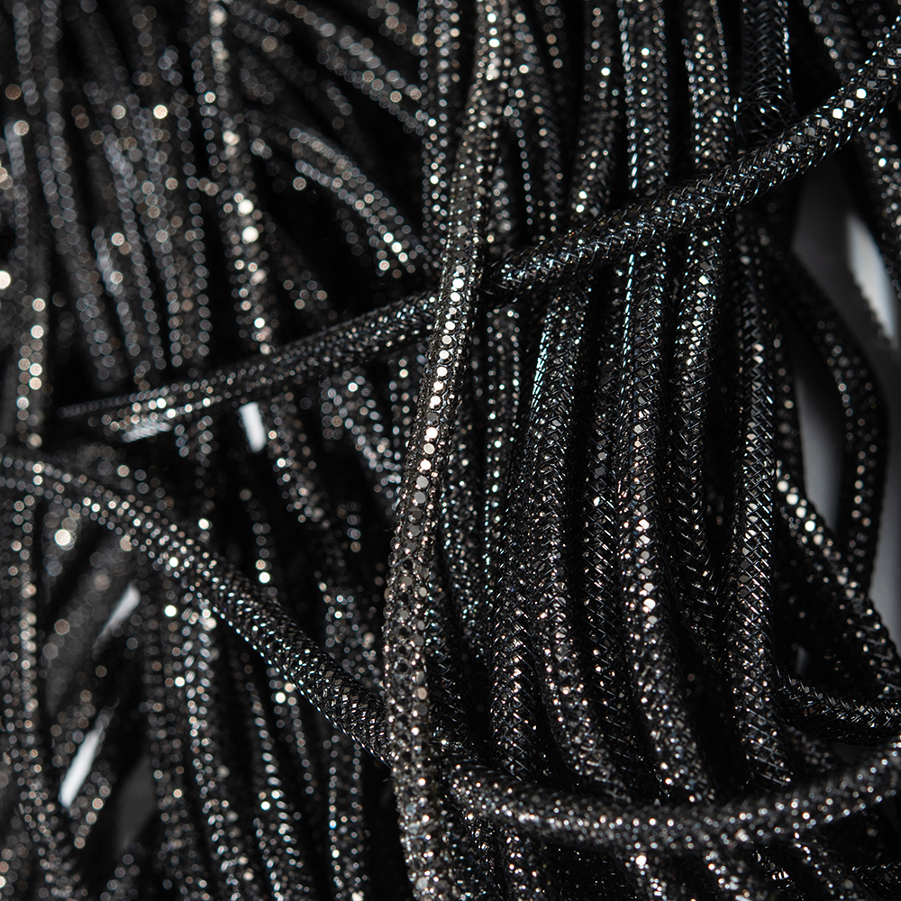 Черный стразовый шнур, металлические кристаллы, 4мм