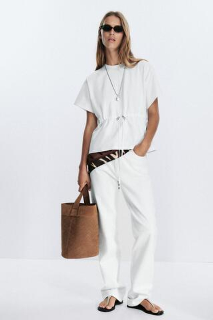 ZARA ФУТБОЛКА ИЗ ПЛОТНОГО ХЛОПКА, БЕЛЫЙ