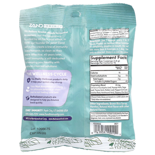 Zand, Леденцы с ментолом, охлаждающая мята, 15 пастилок