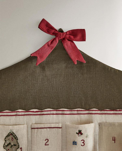 ZARA HOME РОЖДЕСТВЕНСКИЙ ВЫШИТЫЙ АДВЕНТ-КАЛЕНДАРЬ, РАЗНОЦВЕТНЫЙ