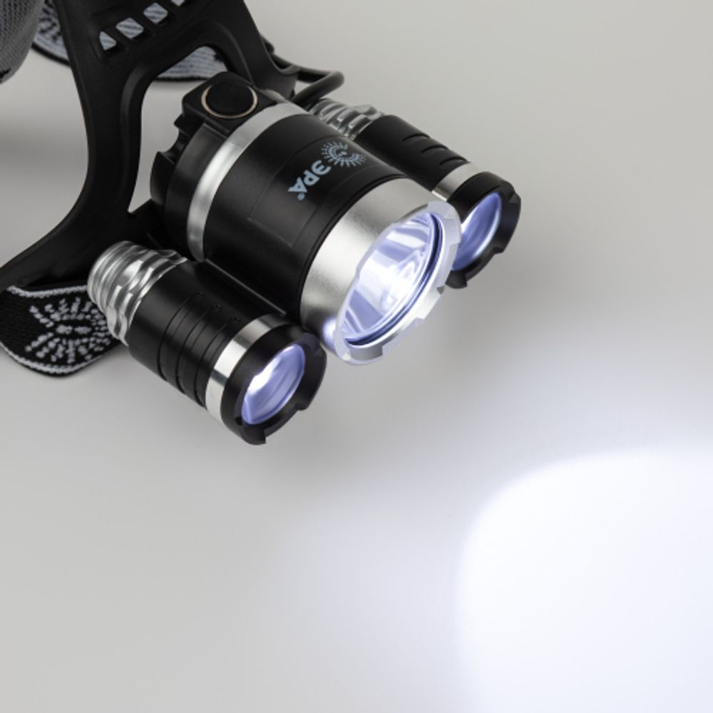 Фонарь налобный светодиодный ЭРА GA-809 аккумуляторный алюминиевый 4 режима трехламповый High Power Headlamp