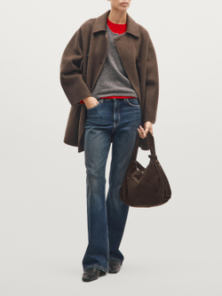 Massimo Dutti Большая сумка через плечо из замши, коричневый