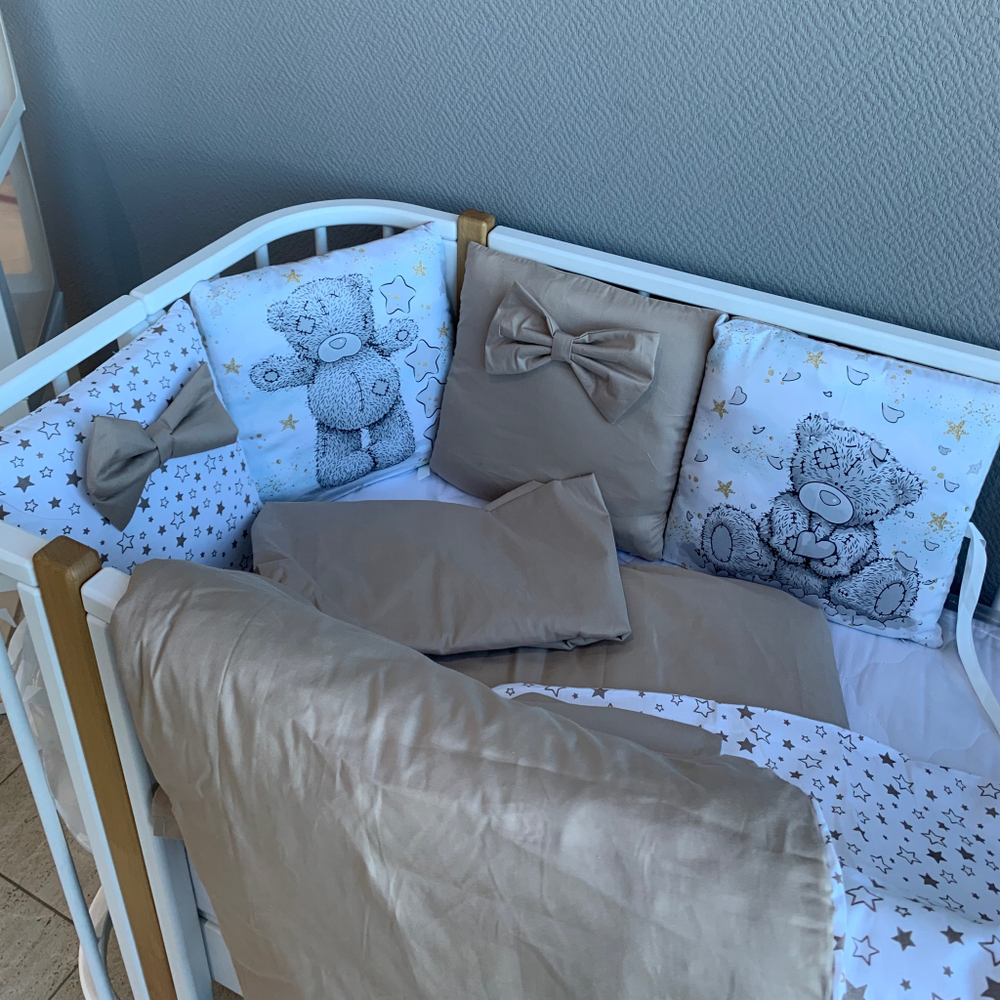 Комплект в кроватку 17 предметов "Мишка Тэдди" бежевый, сатин