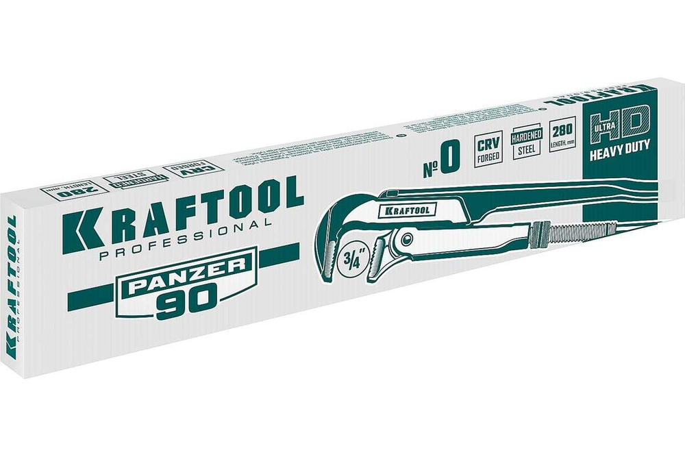 KRAFTOOL  PANZER-90, №0, 3/4", 280 мм, Трубный ключ с прямыми губками (2734-05)