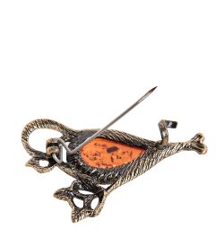 AM-1637 Брошь «Кошка Капля» (латунь, янтарь)