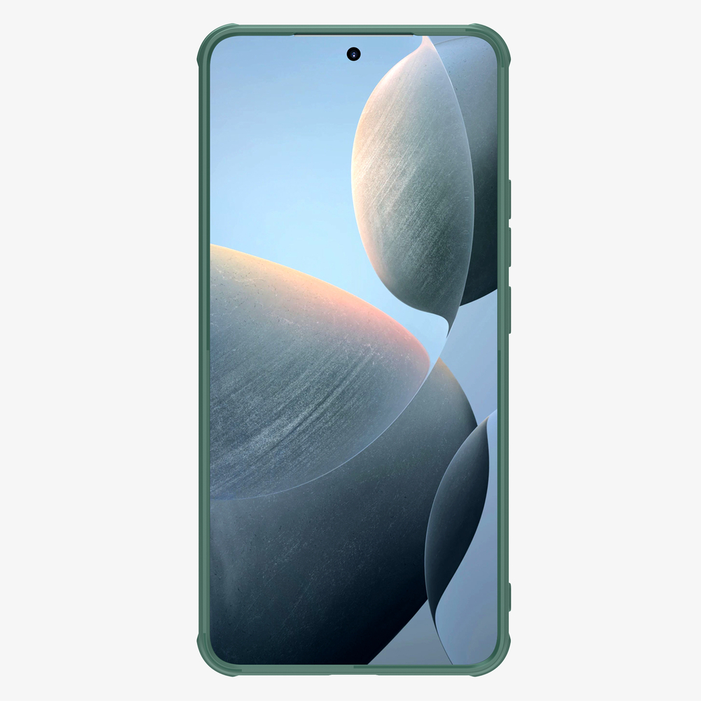 Чехол зеленого цвета от Nillkin для Xiaomi Poco F6 Pro с металлической крышкой и встроенным круглым магнитом MagSafe, серия CamShield Prop Magnetic (Camera-visible Version)