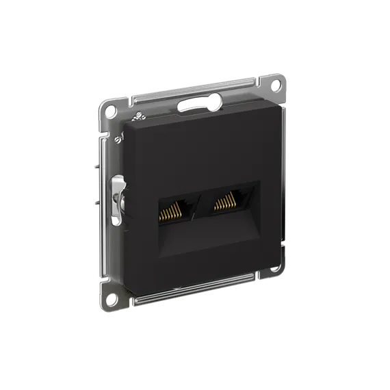 ATLASDESIGN РОЗЕТКА двойная компьютерная RJ45+RJ45 кат. 6А, механизм, КАРБОН