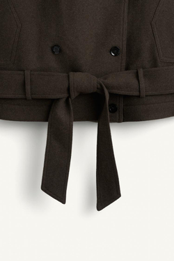 ZARA КОРОТКОЕ ПАЛЬТО ИЗ СМЕСОВОЙ ШЕРСТИ, ХАКИ