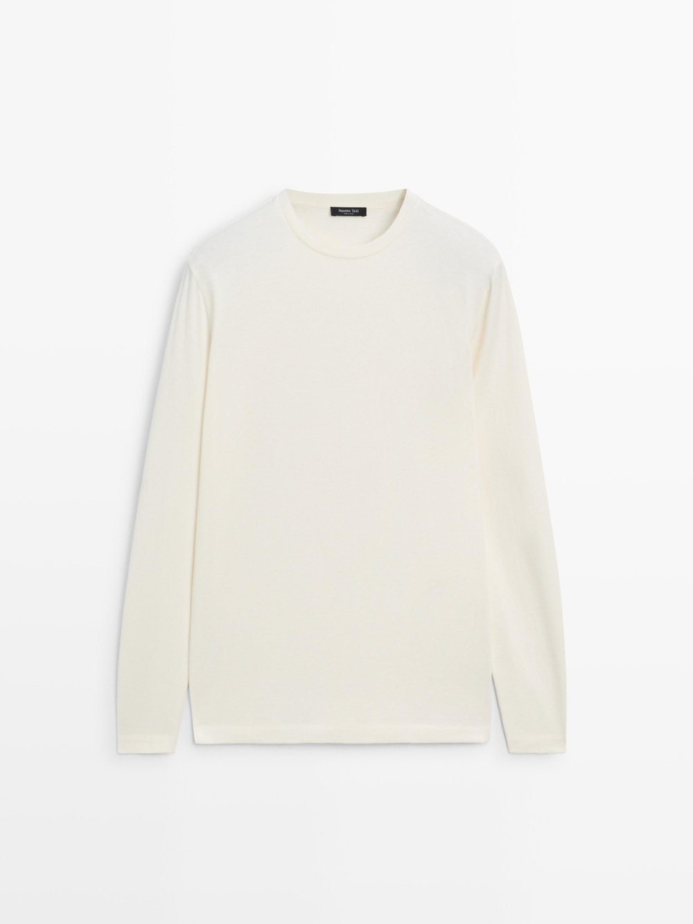 Massimo Dutti Хлопковая футболка с длинными рукавами, натуральный