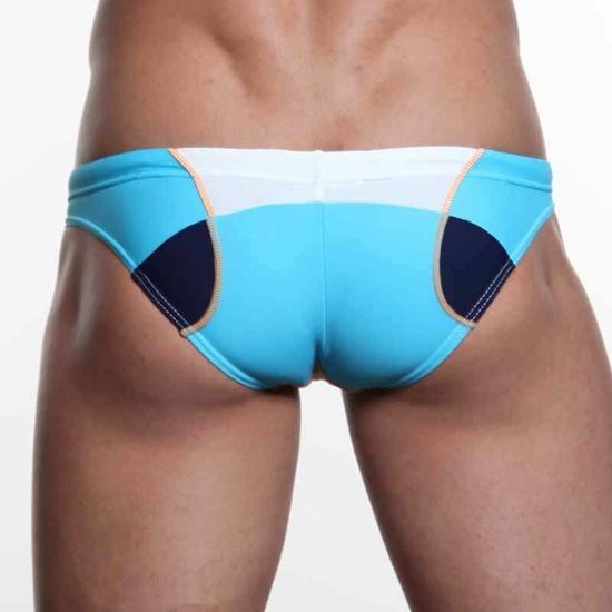 Мужские плавки брифы белые с синими вставками Seobean Swim Brief