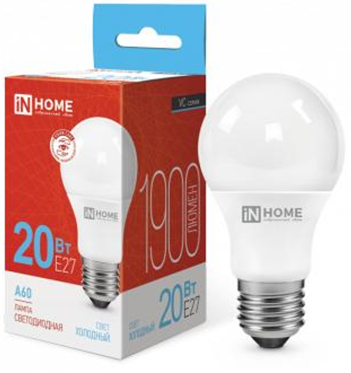 Лампа светодиодная 20Вт Е27 4000К А60 1800Лм INHOME