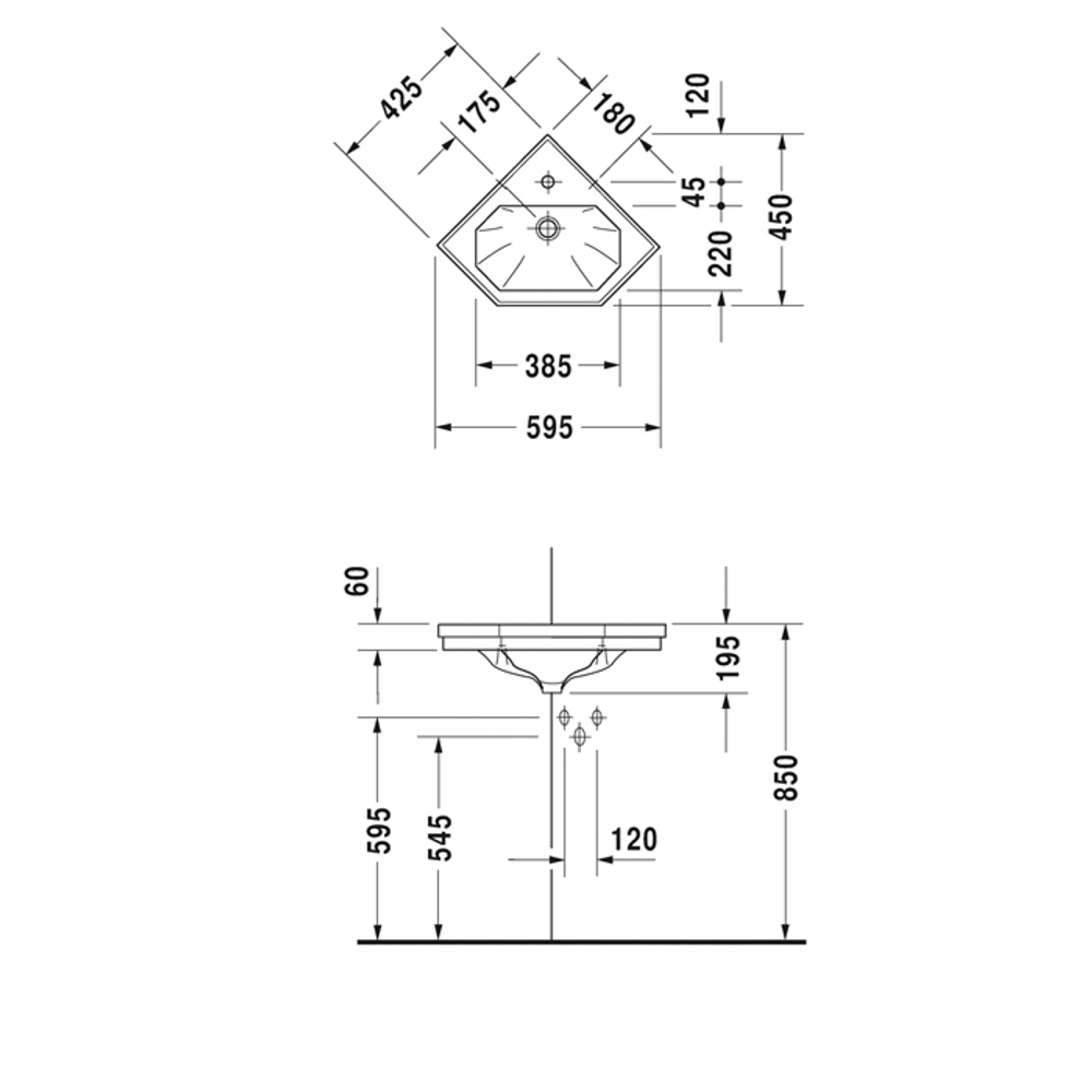 Раковина Duravit 1930 0793420000 подвесная 45 см, цвет белый