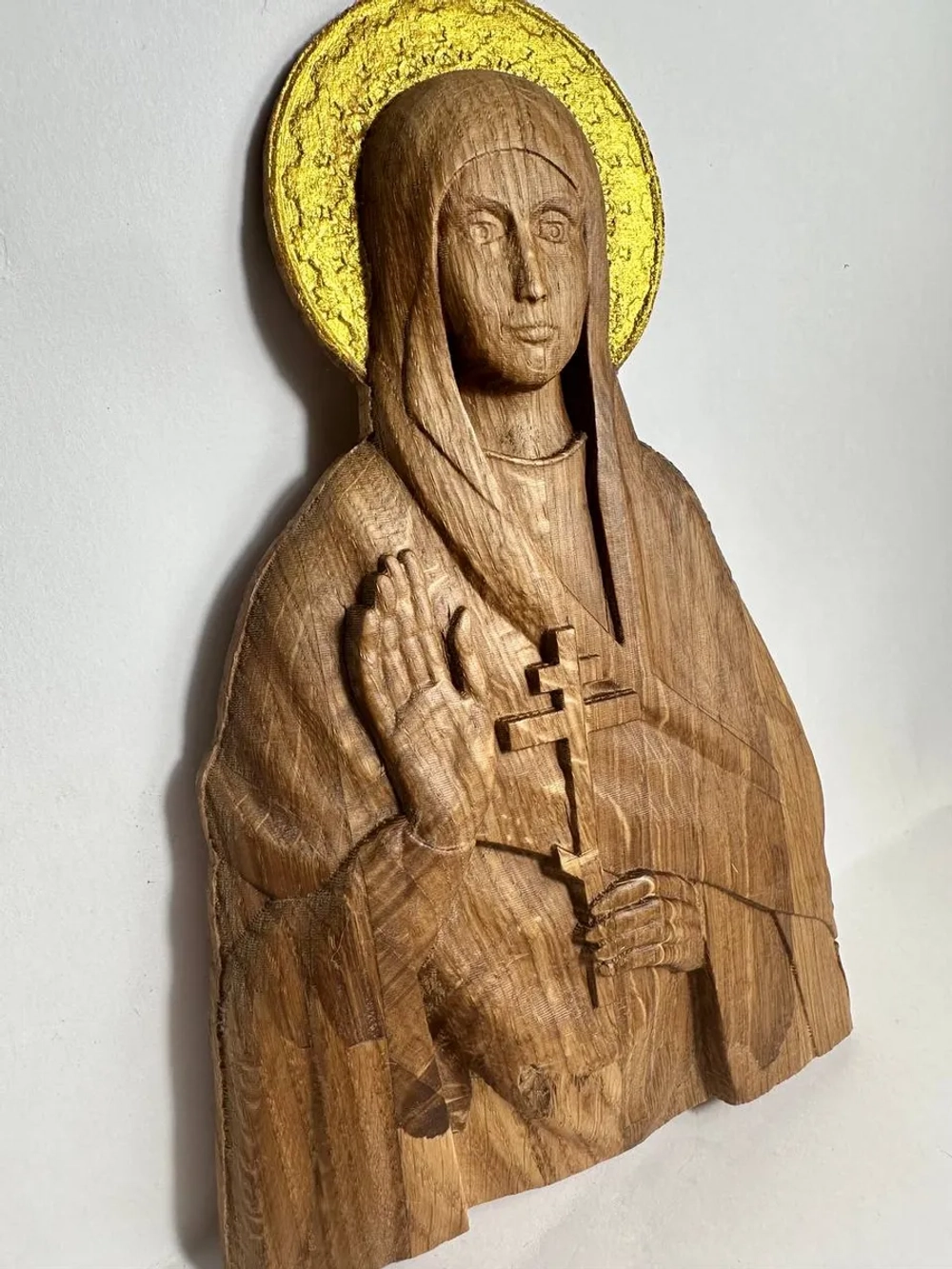 Освященная Икона мученицы Евгении Римской резная из дуба