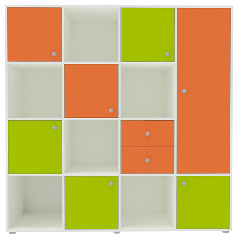 Стеллаж КарИВи Джери 2 Белый  Лайм, Оранжевый