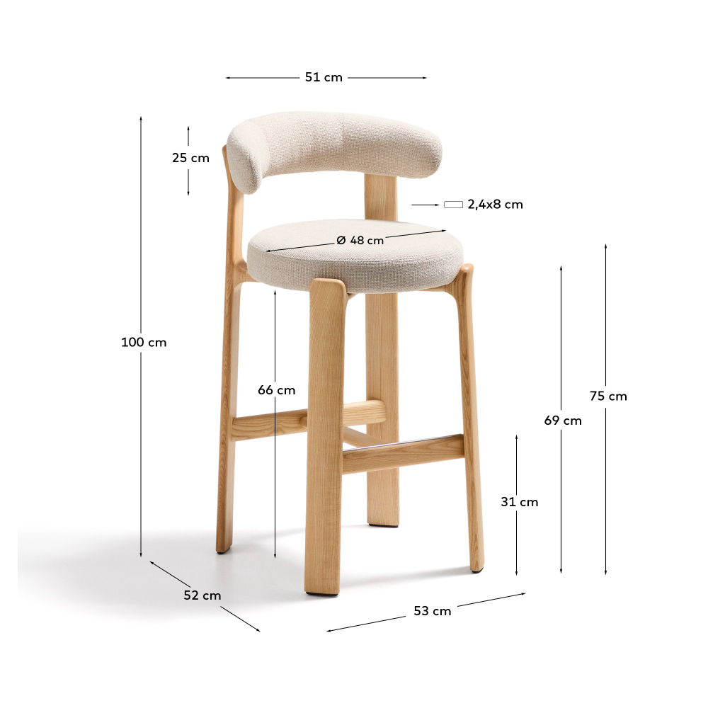 Барный стул Granite из бежевой синели и ясеня с натуральной отделкой 75 см