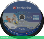 BD-R диск Verbatim 25Gb 6x Cake Box Printable Light Scribe 10шт (43804)