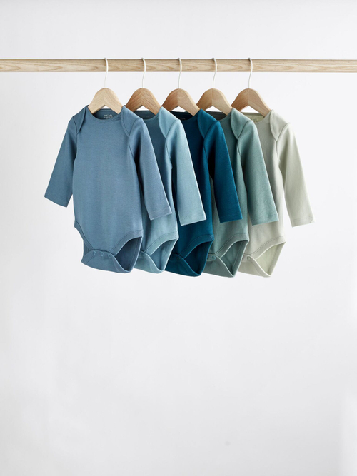 Боди с длинным рукавом для малышей Next 239-691, 5 шт., Синий, Светло-зеленый