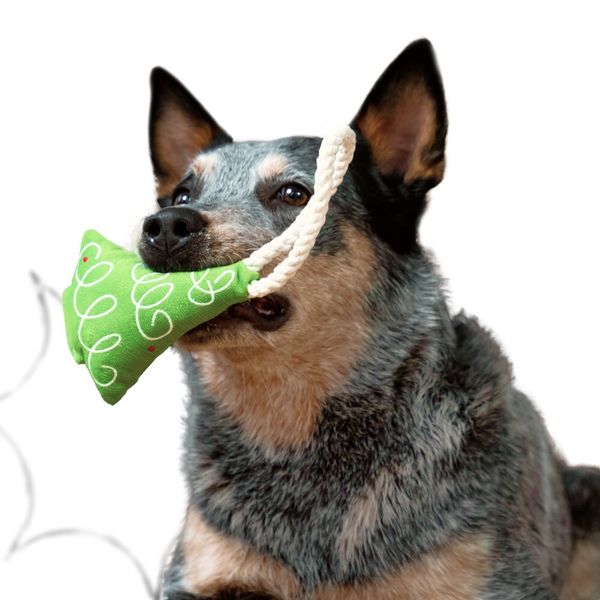 Игрушка Mr.Kranch для собак мелких и средних пород Елочка с канатом и пищалкой 26х12х4 см, зеленая