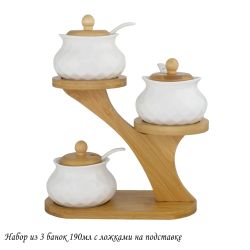 Lenardi 140-030 Набор из 3 банок 190мл BAMBOO с ложками на подставке в под.уп.(х16)Фарфор,бамбук