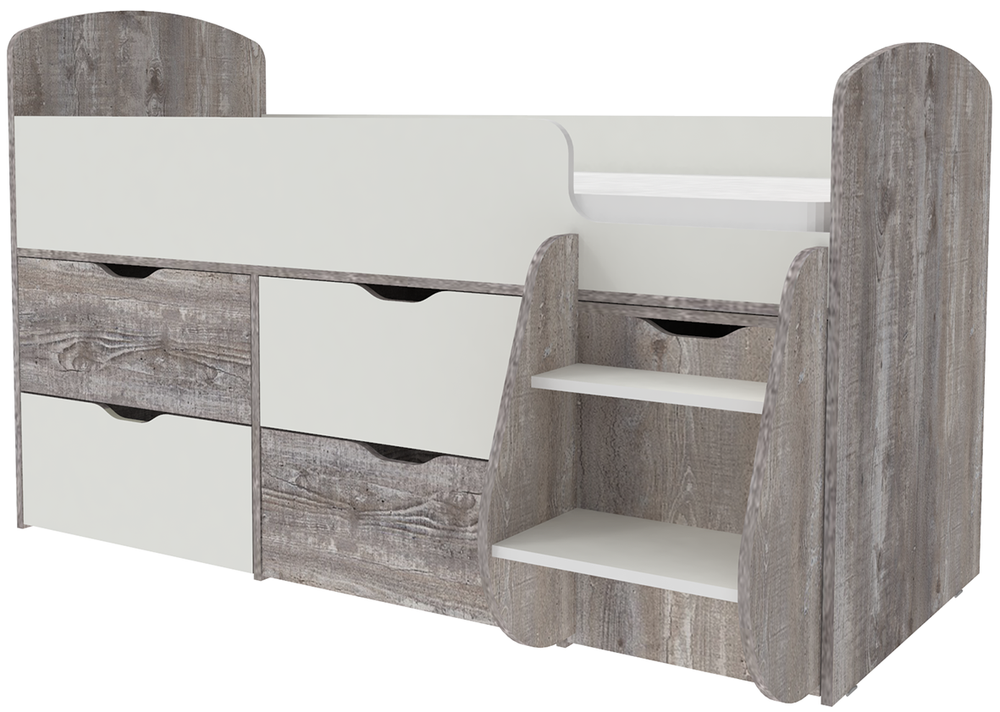 Кровать-чердак КарИВи Малыш 7 Бетон Белый