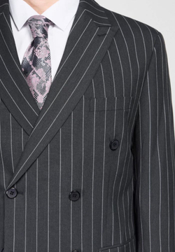 Мужской двубортный костюм (черный) В90