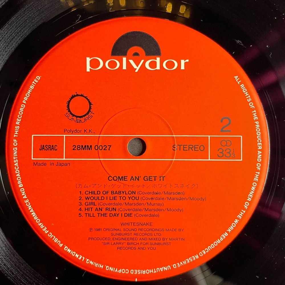 Винтажная виниловая пластинка LP Whitesnake Come An Get It (Japan 1981) (No Obi) Would I Lie To You