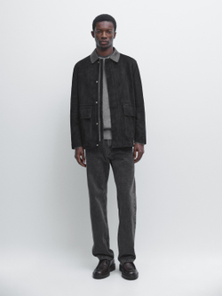 Massimo Dutti Замшевая куртка с карманами, черный