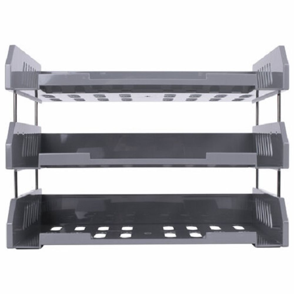 Лоток горизонтальный Brauberg File, набор 3шт, на метал. стержнях, серый